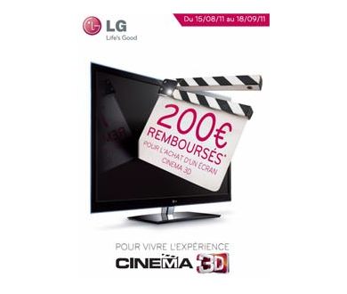 TV 3D : LG rembourse 200 euros jusqu'au 18 septembre