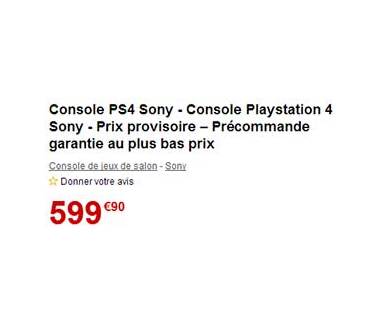 La PS4 en précommande chez Fnac à 599 euros