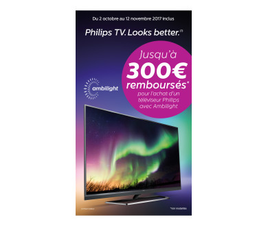 Philips : Jusqu'à 300 euros remboursés pour l'achat d'une TV UHD Ambilight