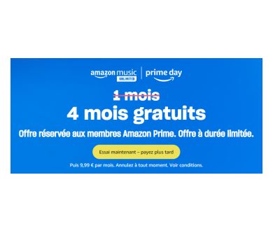 Amazon Music Unlimited : 4 mois gratuits jusqu'au 12 juillet