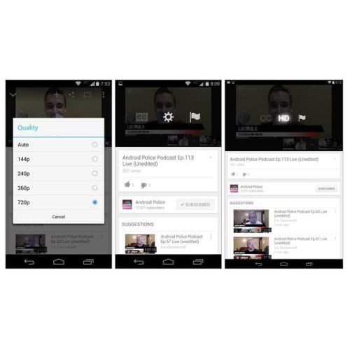 Application YouTube pour Android : Choix manuel de la résolution